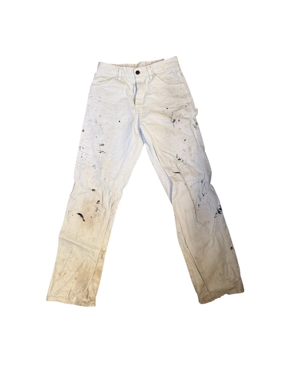 White Painter Carpenter Style Work Pants with Paint Splatter - Picture 2 of 9